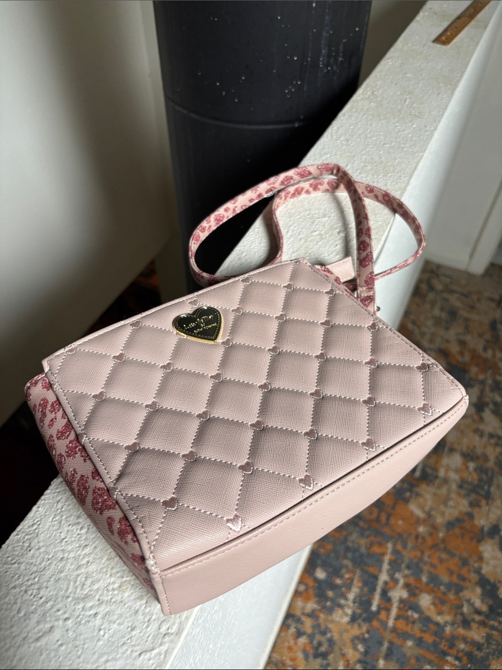 Luv Betsey by Betsey Johnson Quilted Pink Crossbody Bag with Heart Accent